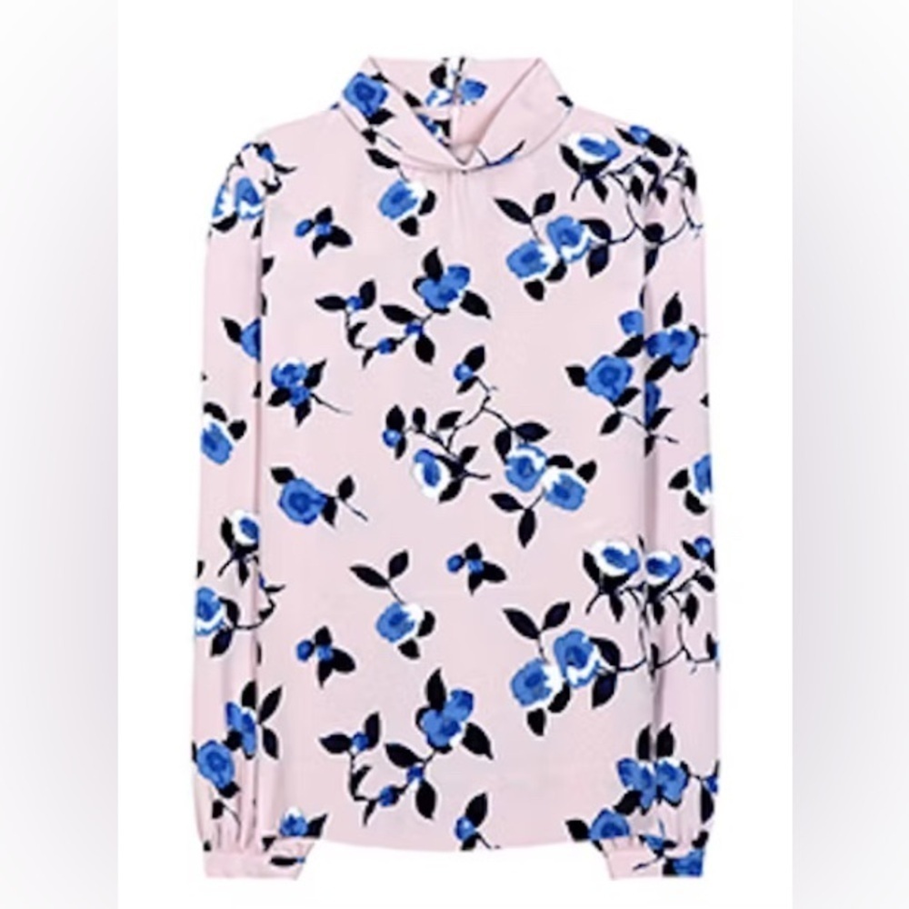 Oscar de la Renta Floral Printed Long Sleeve Silk Blouse Size 6
